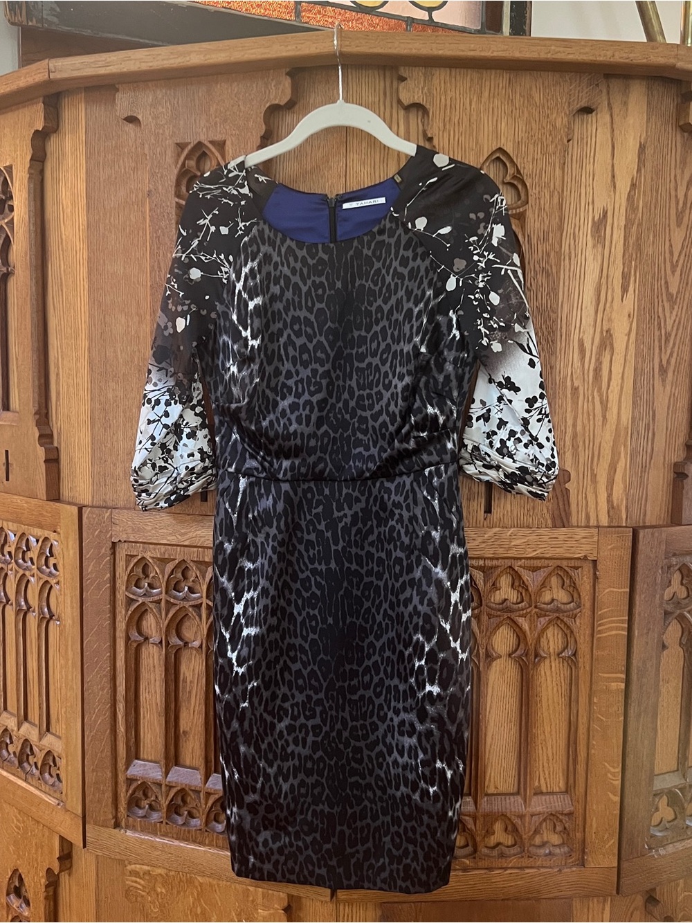 Tahari Black and White Animal Print Midi Dress